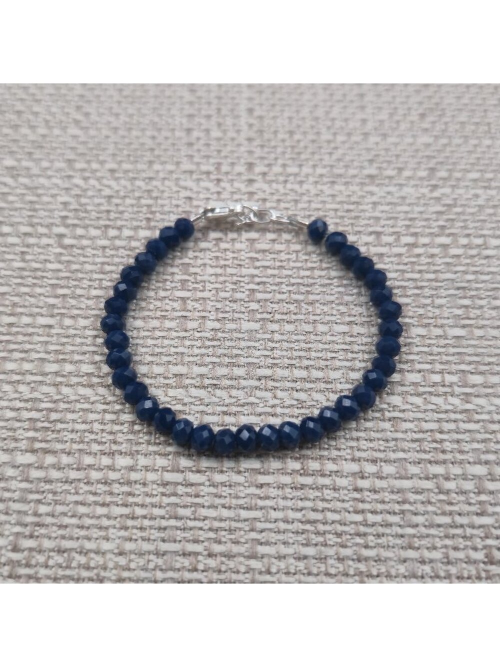 5.5 Inch Sterling Silver Dainty Navy Blue Faceted Beaded Bracelet A7473
